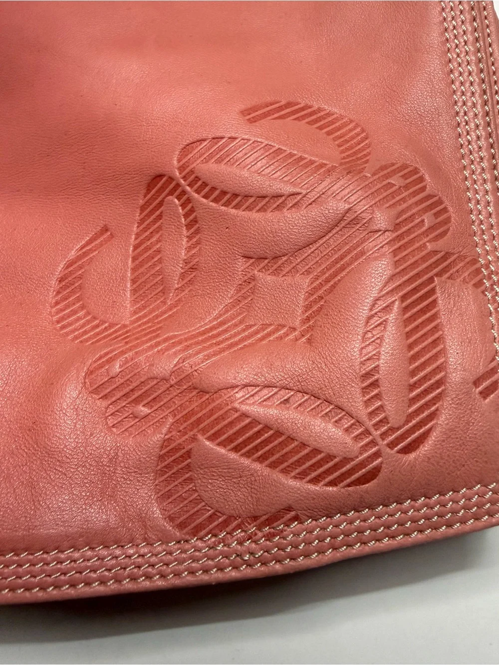 Loewe Coral Pink Leather Shoulder Bag with Anagram Detail